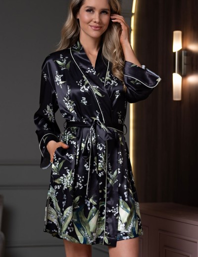 Женский халат из шёлка Mia-Amore LURDES 4553, Цвет: черный, Размеры: 2XL/3XL, изображение 3