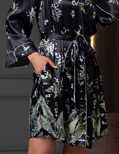 Женский халат из шёлка Mia-Amore LURDES 4553, Цвет: черный, Размеры: 2XL/3XL, изображение 4