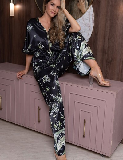 Шелковая пижама бомбер с брюками Mia-Amore LURDES 4555, Цвет: черный, Размеры: 3XL, изображение 4