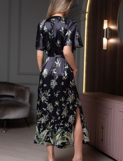 Шелковое платье-халат на пуговицах Mia-Amore LURDES 4558, Цвет: черный, Размеры: M, изображение 2