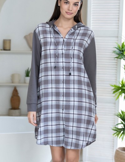 Домашняя рубашка с капюшоном Mia-Amore Mr&Mrs SMITH 5107 серо-голубой, Цвет: серо-голубой, Размеры: L, изображение 4