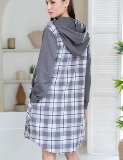 Домашняя рубашка с капюшоном Mia-Amore Mr&Mrs SMITH 5107 серо-голубой, Цвет: серо-голубой, Размеры: L, изображение 2