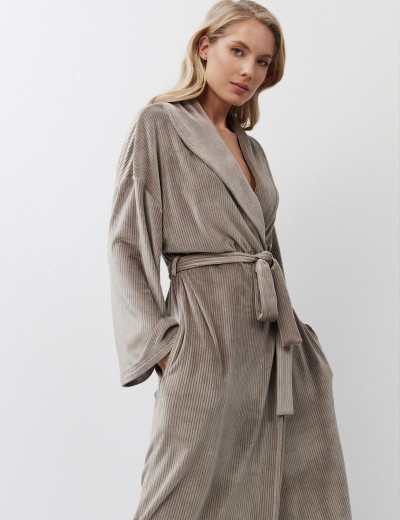 Тёплый халат с широкими рукавами Aruelle CAPUCINE, Цвет: капучино, Размеры: S, изображение 3