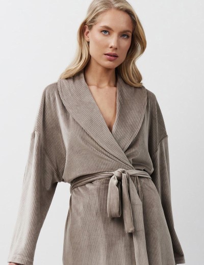 Тёплый халат с широкими рукавами Aruelle CAPUCINE, Цвет: капучино, Размеры: S, изображение 4