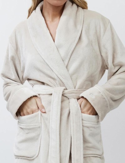 Плюшевый женский халат Aruelle EVA BEIGE (CREME), Цвет: светло-бежевый, Размеры: L, изображение 4