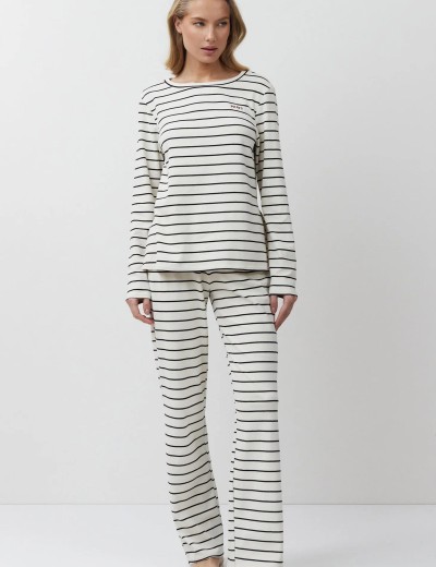 Полосатый пижамный комплект Aruelle JUSTINE SET, Цвет: кремовый/чёрный, Размеры: S, изображение 2