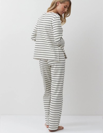 Полосатый пижамный комплект Aruelle JUSTINE SET, Цвет: кремовый/чёрный, Размеры: S, изображение 3