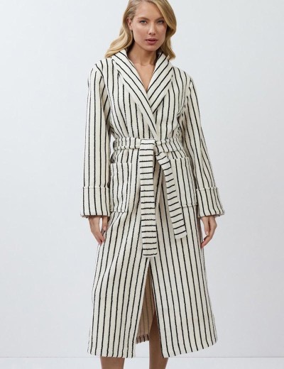 Полосатый женский халат Aruelle LANA, Цвет: кремовый/чёрный, Размеры: M, изображение 2
