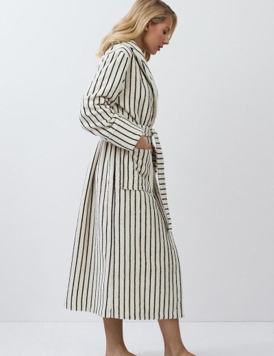 Полосатый женский халат Aruelle LANA, Цвет: кремовый/чёрный, Размеры: M, изображение 4