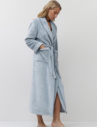Длинный плюшевый халат Aruelle LEA, Цвет: серо-голубой, Размеры: L, изображение 2