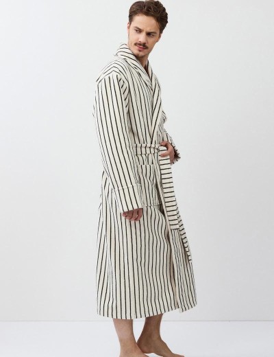 Халат мужской Aruelle LIAM, Цвет: кремовый/чёрный, Размеры: M, изображение 3