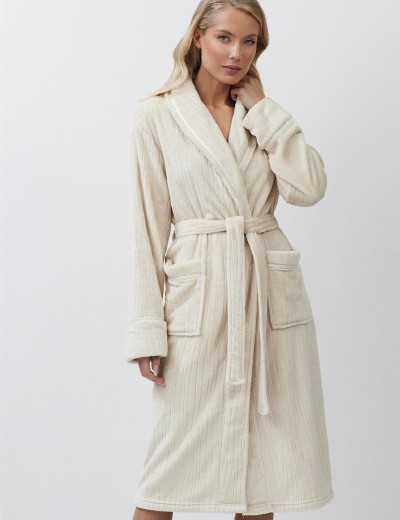 Теплый халат с поясом Aruelle LINETTE, Цвет: светло-бежевый, Размеры: XL, изображение 2