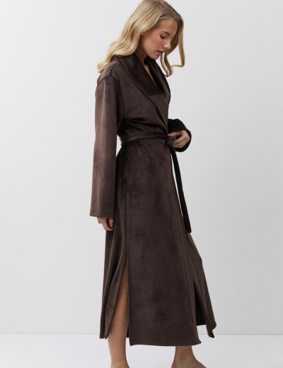 Длинный халат под пояс Aruelle MILENE, Цвет: шоколадный, Размеры: S, изображение 2