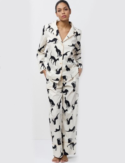 Женская пижама с брюками Aruelle NYRA, Цвет: кремовый/чёрный, Размеры: S, изображение 2
