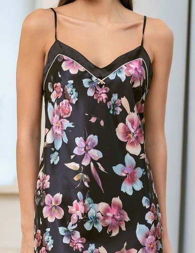 Шёлковая сорочка с цветами Mia-Amore ALICIA 4070, Цвет: черный, Размеры: S, изображение 4