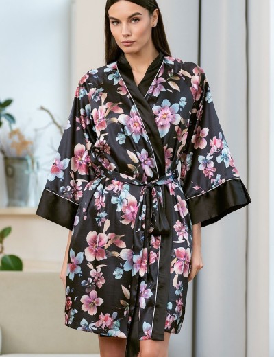 Короткий запашной халат Mia-Amore ALICIA 4073, Цвет: черный, Размеры: 2XL/3XL, изображение 3