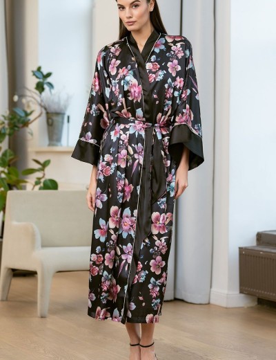 Длинный запашной халат Mia-Amore ALICIA 4079, Цвет: черный, Размеры: 2XL/3XL, изображение 3