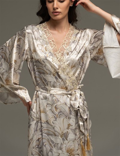 Шёлковый запашной халат Mia-Amore EILIN 4589, Цвет: брют, Размеры: 2XL/3XL, изображение 3