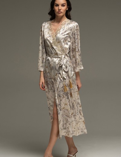 Шёлковый запашной халат Mia-Amore EILIN 4589, Цвет: брют, Размеры: 2XL/3XL, изображение 4