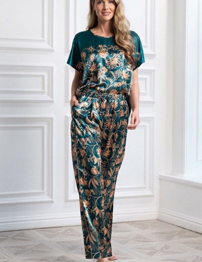 Комплект из шелка топ и брюки Mia-Amore EMERALD 3744, Цвет: изумрудный, Размеры: S, изображение 3