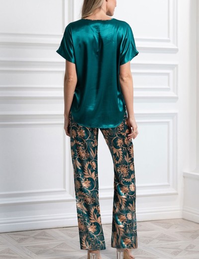 Комплект из шелка топ и брюки Mia-Amore EMERALD 3744, Цвет: изумрудный, Размеры: S, изображение 2