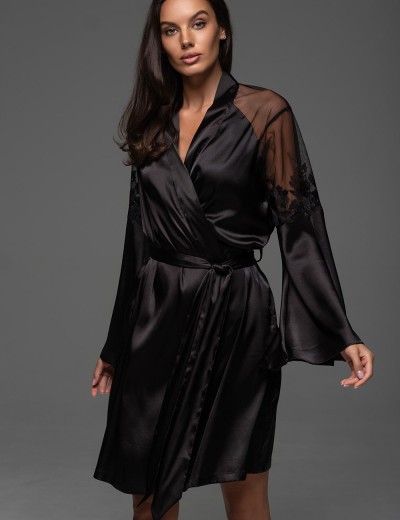 Шёлковый натуральный халат Mia-Amore MERLOT 4743 черный, Цвет: черный, Размеры: 2XL/3XL, изображение 3