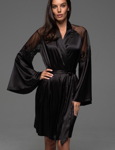 Шёлковый натуральный халат Mia-Amore MERLOT 4743 черный, Цвет: черный, Размеры: 2XL/3XL, изображение 4