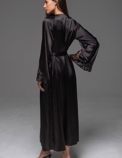 Длинный шёлковый пеньюар Mia-Amore MERLOT 4749 черный, Цвет: черный, Размеры: 2XL/3XL, изображение 3