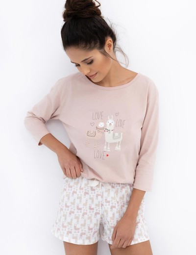 Хлопковая пижама с шортами Sensis LAMA, Цвет: бежевый, Размеры: S, изображение 3