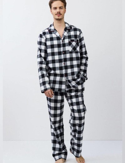 Фланелевая мужская пижама Aruelle ADRIAN, Цвет: чёрный/белый, Размеры: L, изображение 2