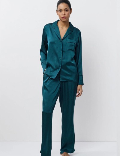 Атласная пижама с брюками Aruelle EMERALDA, Цвет: изумруд, Размеры: L, изображение 2