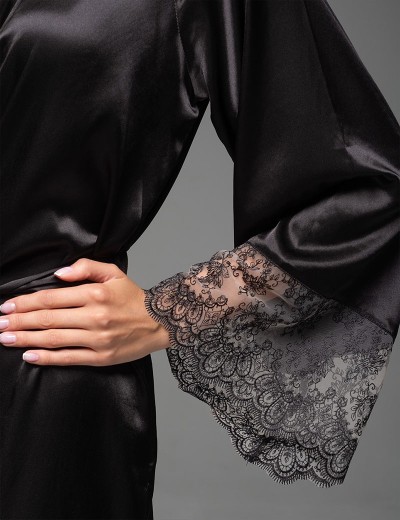 Халат из шёлка и кружева Mia-Amore ADELAIDA 4703 черный, Цвет: черный, Размеры: 4XL/5XL, изображение 3