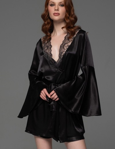 Халат с топом и шортиками из шёлка Mia-Amore ADELAIDA 4705 черный, Цвет: черный, Размеры: S, изображение 3