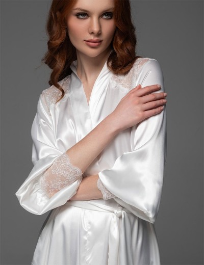 Халат с кружевными манжетами Mia-Amore ADELAIDA 4708 белый, Цвет: белый, Размеры: 2XL/3XL, изображение 2