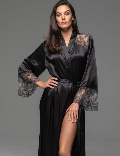 Длинный запашной халат Mia-Amore ADELAIDA 4709 черный, Цвет: черный, Размеры: L/XL, изображение 4