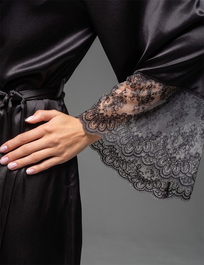 Длинный запашной халат Mia-Amore ADELAIDA 4709 черный, Цвет: черный, Размеры: L/XL, изображение 3