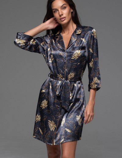 Шёлковая рубашка-халат Mia-Amore MARYGOLD 4631, Цвет: темно-синий, Размеры: 3XL, изображение 3
