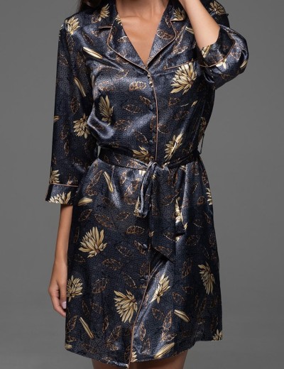 Шёлковая рубашка-халат Mia-Amore MARYGOLD 4631, Цвет: темно-синий, Размеры: 3XL, изображение 4