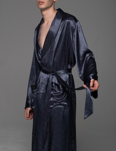 Мужской шёлковый халат Mia-Amore MARYGOLD 4633, Цвет: темно-синий, Размеры: 4XL/5XL, изображение 2