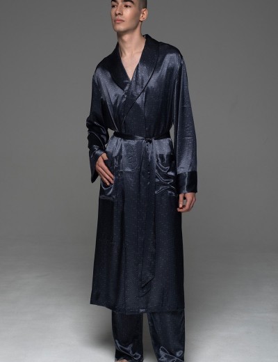 Мужской шёлковый халат Mia-Amore MARYGOLD 4633, Цвет: темно-синий, Размеры: 4XL/5XL, изображение 4