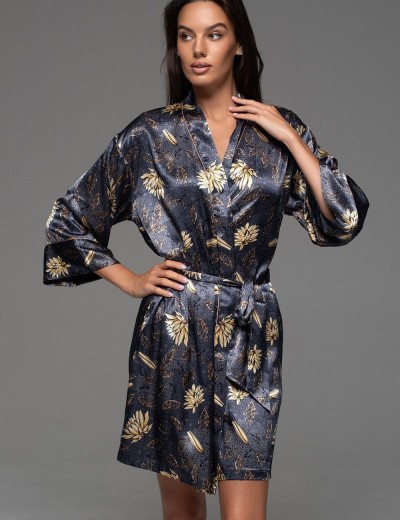 Шёлковый халат-кимоно Mia-Amore MARYGOLD 4693, Цвет: темно-синий, Размеры: 4XL/5XL, изображение 3