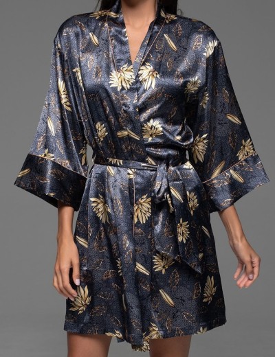 Шёлковый халат-кимоно Mia-Amore MARYGOLD 4693, Цвет: темно-синий, Размеры: 4XL/5XL, изображение 4