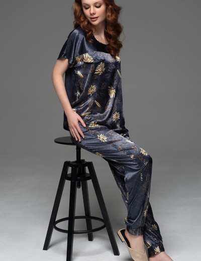 Шёлковый комплект топ с брюками Mia-Amore MARYGOLD 4694, Цвет: темно-синий, Размеры: L, изображение 2