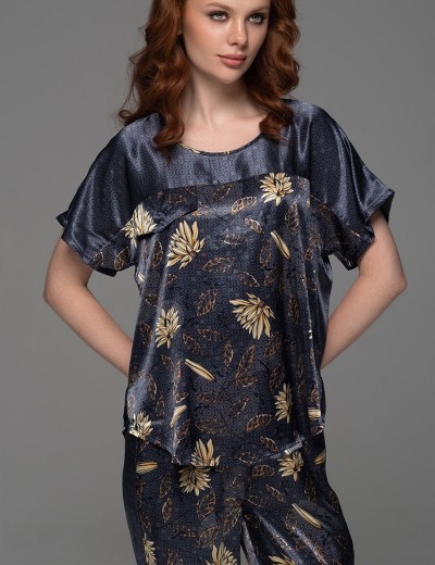 Шёлковый комплект топ с брюками Mia-Amore MARYGOLD 4694, Цвет: темно-синий, Размеры: L, изображение 3