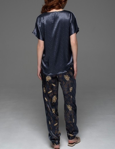 Шёлковый комплект топ с брюками Mia-Amore MARYGOLD 4694, Цвет: темно-синий, Размеры: L, изображение 4