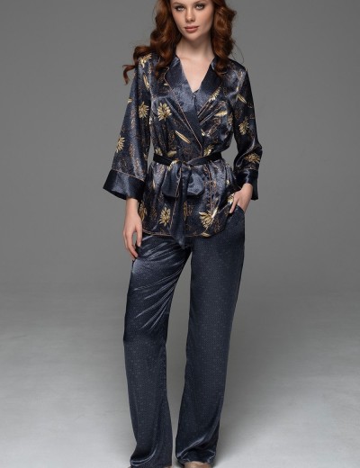 Пижама-тройка из натурального шёлка Mia-Amore MARYGOLD 4695, Цвет: темно-синий, Размеры: 5XL, изображение 4