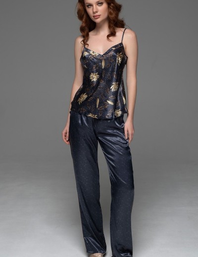Пижама-тройка из натурального шёлка Mia-Amore MARYGOLD 4695, Цвет: темно-синий, Размеры: 5XL, изображение 2