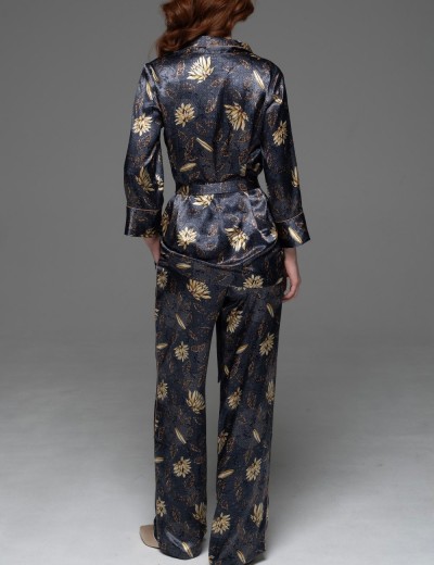 Классическая шёлковая пижама Mia-Amore MARYGOLD 4696, Цвет: темно-синий, Размеры: L, изображение 3