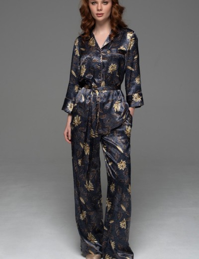 Классическая шёлковая пижама Mia-Amore MARYGOLD 4696, Цвет: темно-синий, Размеры: L, изображение 4