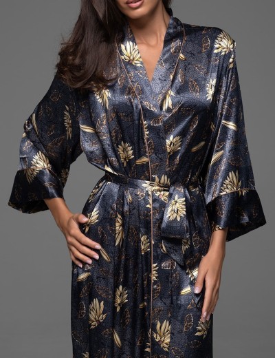 Длинный запашной халат Mia-Amore MARYGOLD 4699, Цвет: темно-синий, Размеры: 2XL/3XL, изображение 3